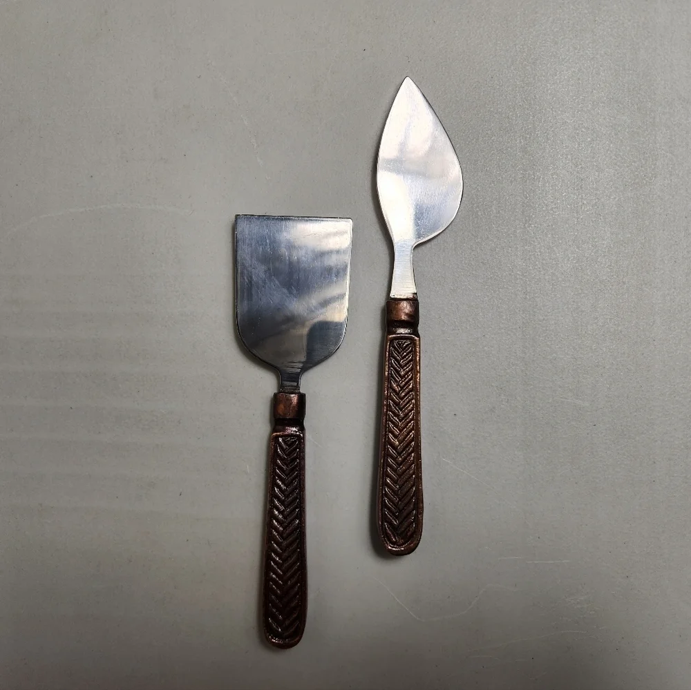 Stainless Steel/Copper Tone Brutalist Rustic Cheese Knives Charcuterie